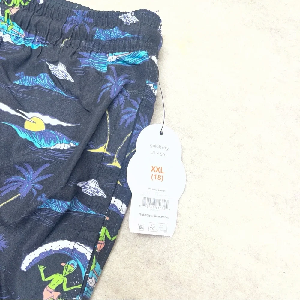 Wonder Nation Black Shark Fin UPF 50+ Swim Shorts Trunks Boys Size XXL(18) New
